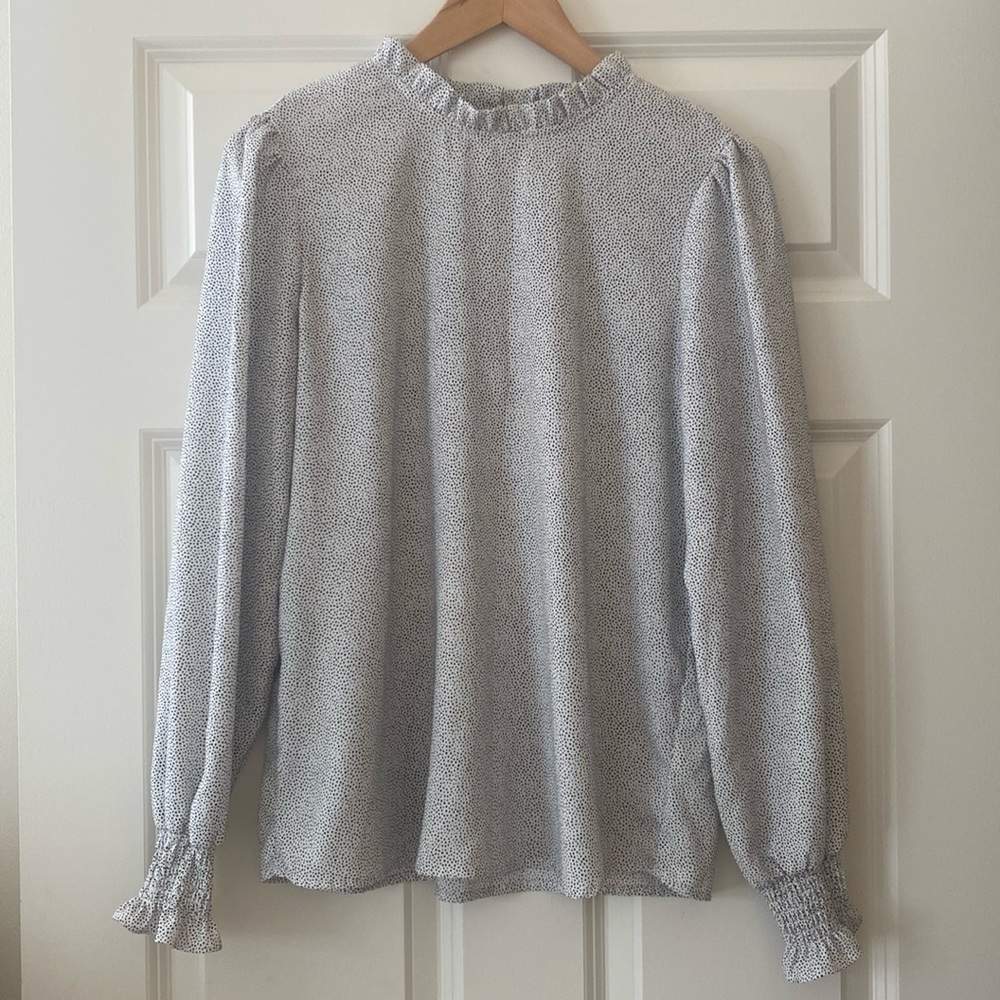 Jasmine & Juliana Blouse Size M Mini Dot Pattern Ruffle Detail Business Casual